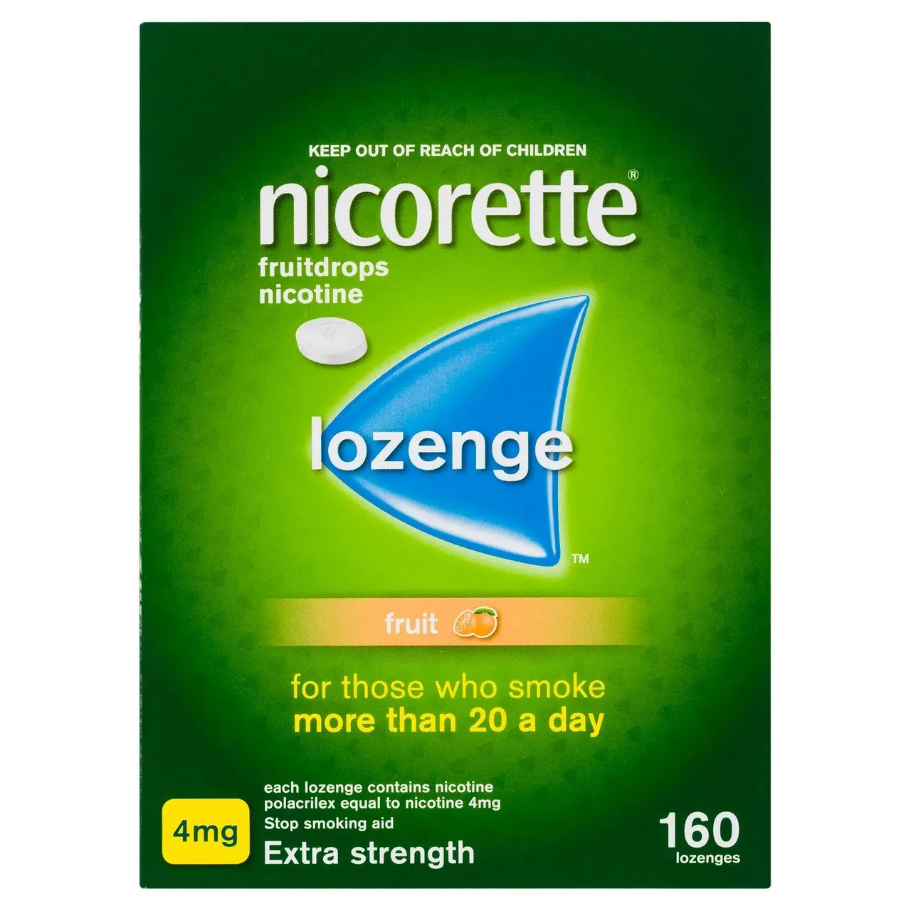 Nicorette Quit Smoking Extra Strength Nicotine Lozenge Fruitdrops 8 x 20 Pack