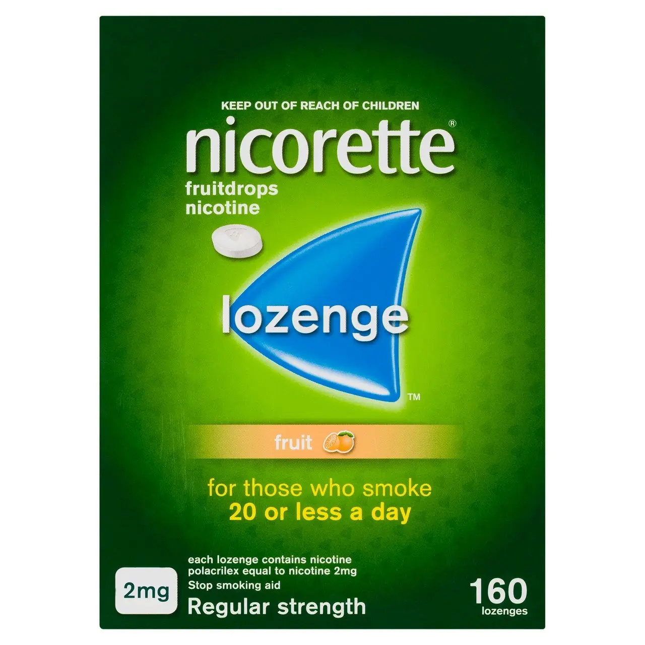 Nicorette Quit Smoking Regular Strength Nicotine Lozenge Fruitdrops  8 x 20 Pack