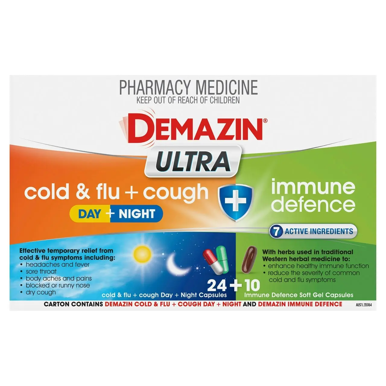 Demazin Ultra Cold & Flu + Cough + Immune Defence 34 Capsules