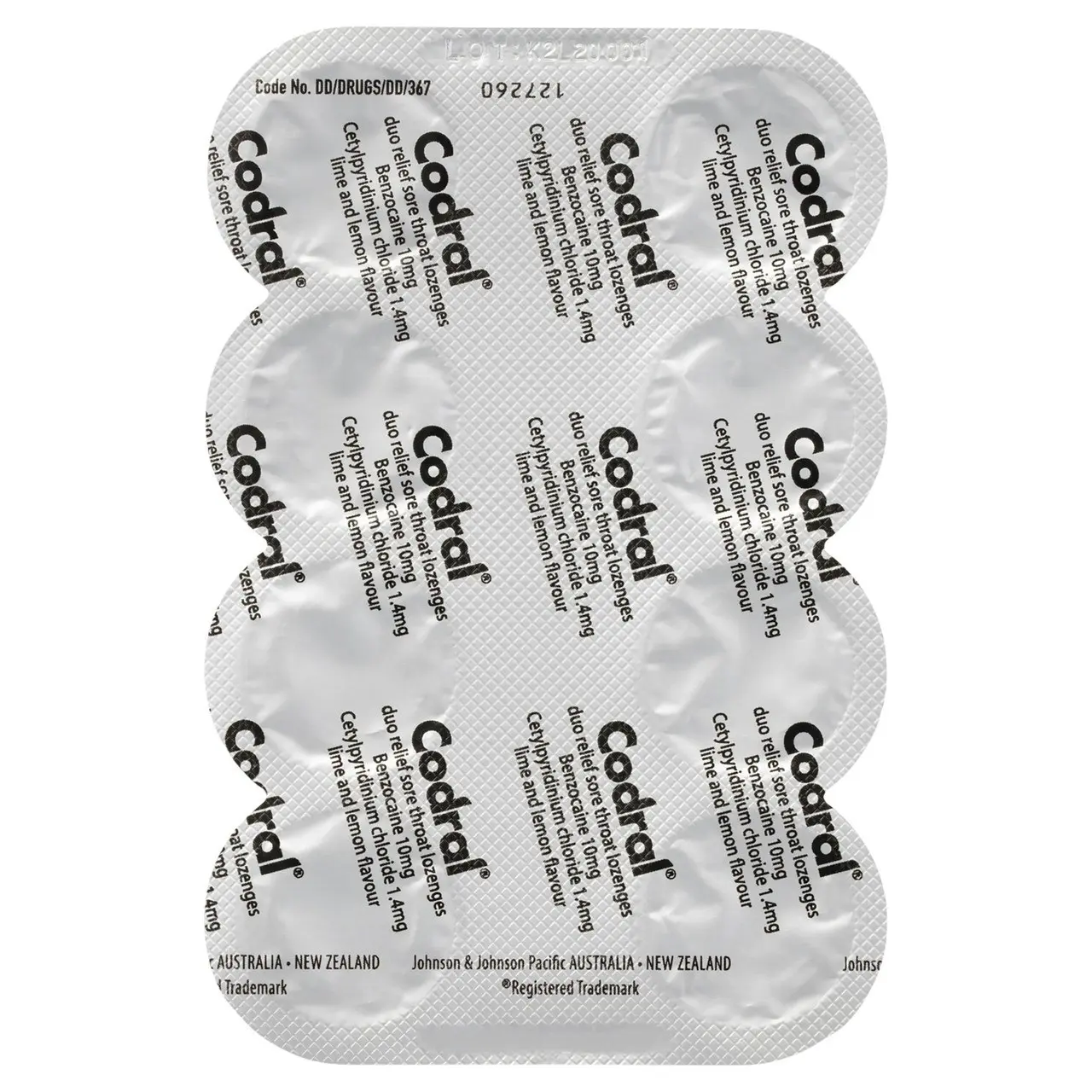 CODRAL Sore Throat Relief Lozenges Antibacterial + Anaesthetic Lime & Lemon 16 Pack