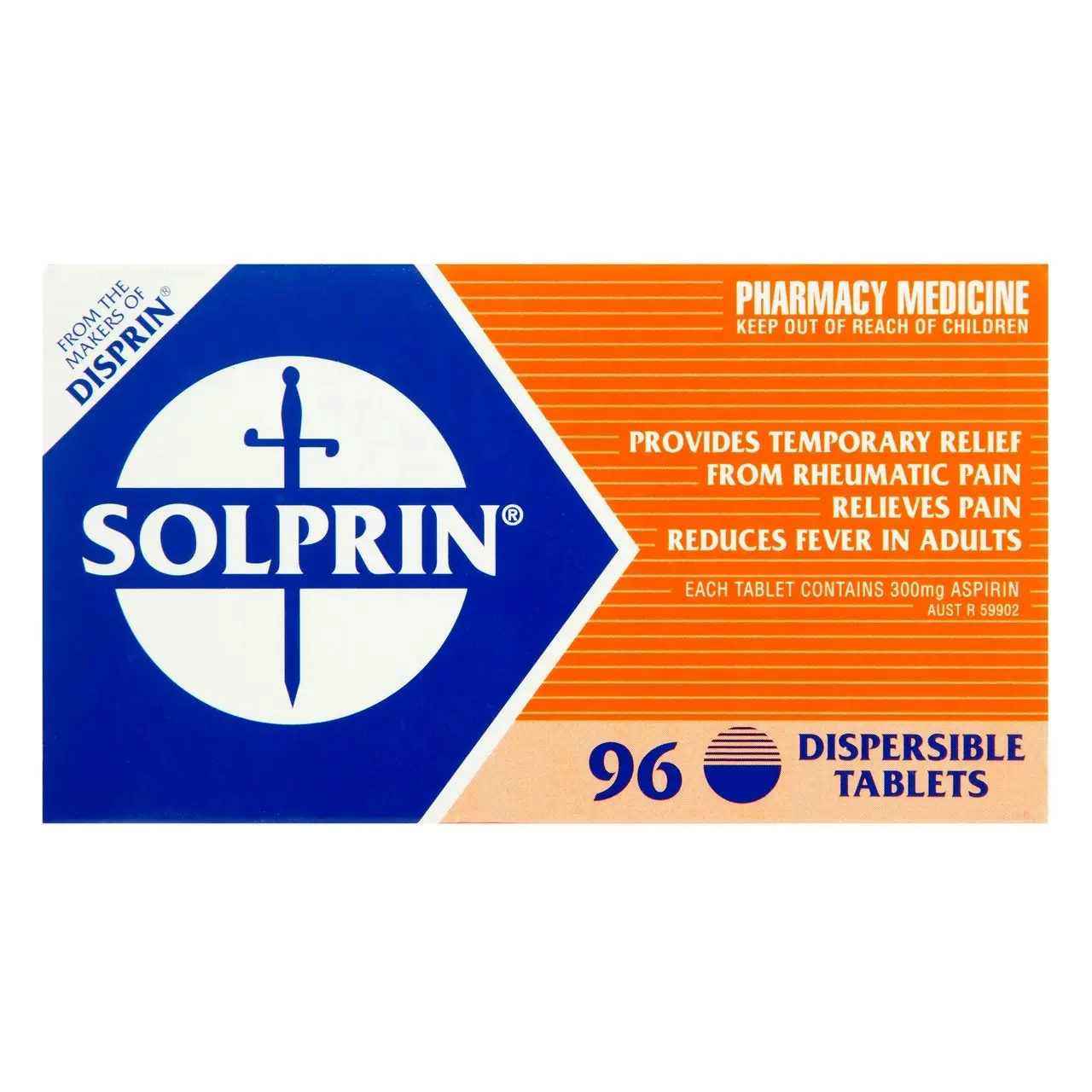 Solprin Pain and Fever Relief Dispersible Tablets 300mg Aspirin 96 pack