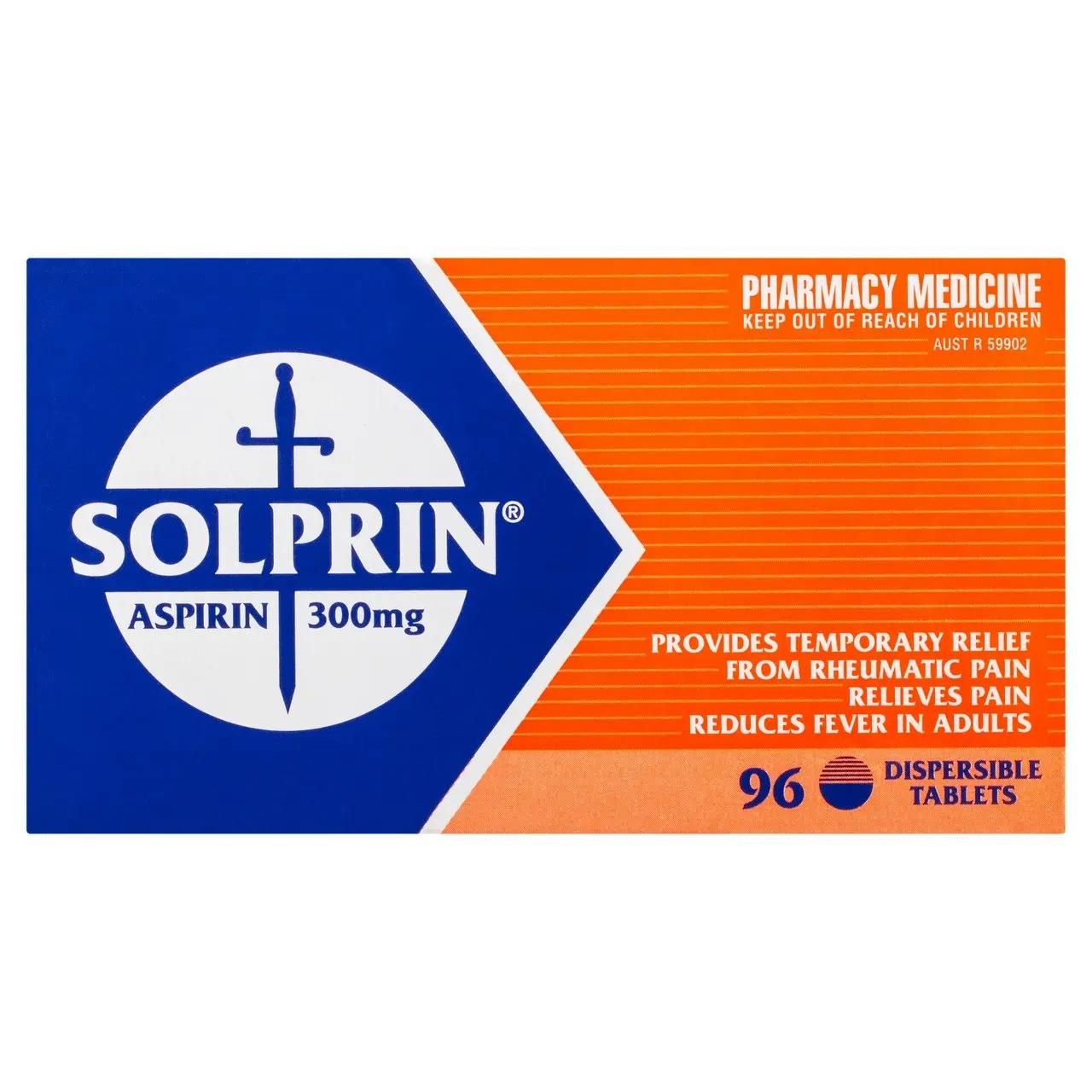 Solprin Pain and Fever Relief Dispersible Tablets 300mg Aspirin 96 pack