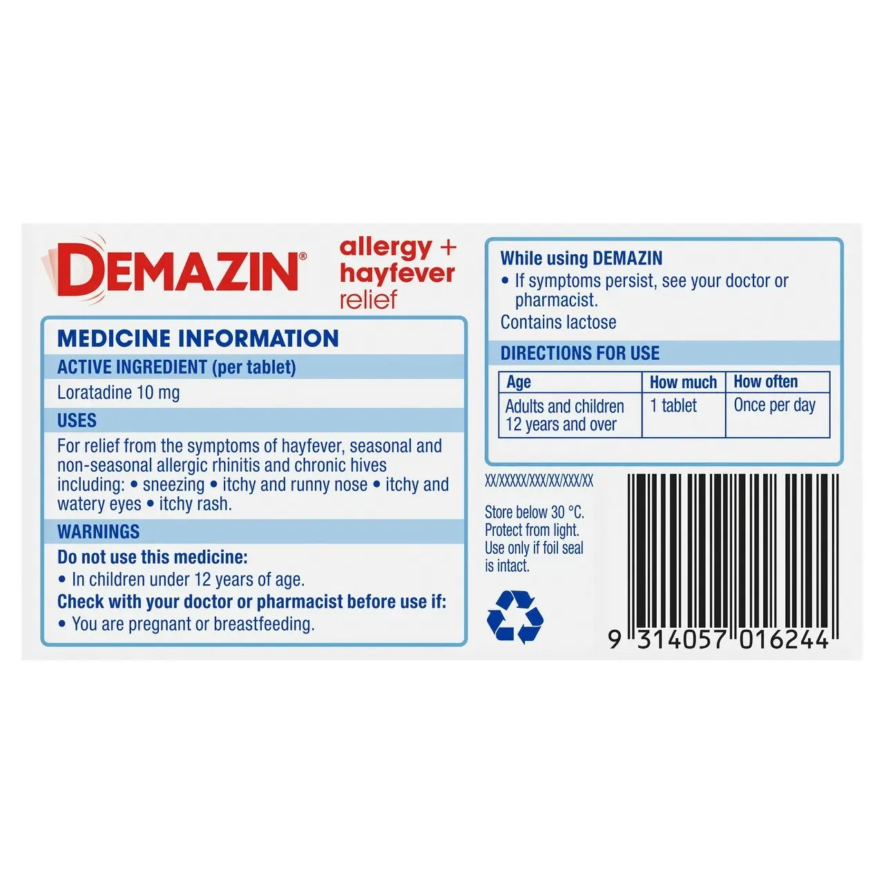 Demazin Allergy + Hayfever Relief Non-Drowsy 30 Tablets