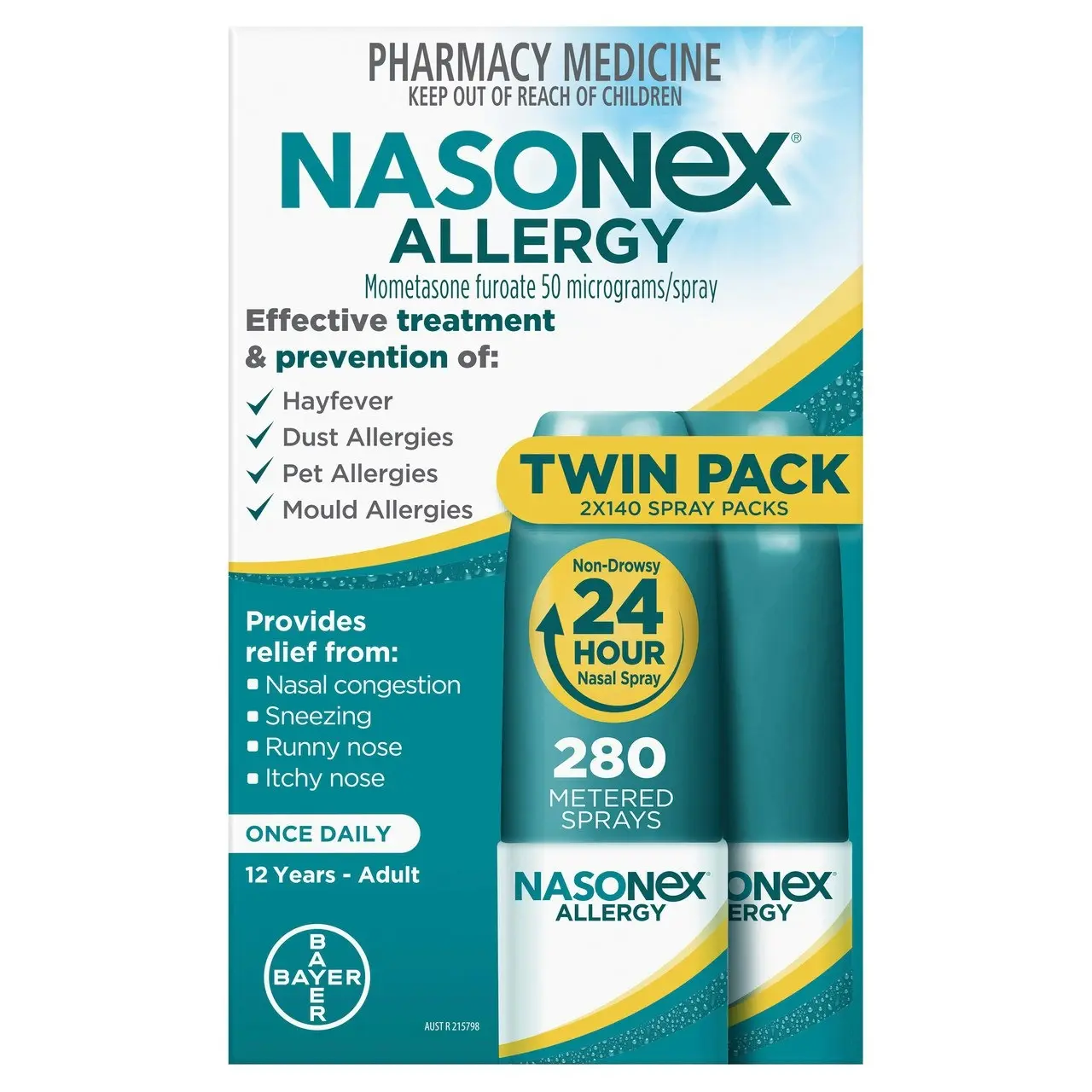 Nasonex Allergy Non-Drowsy 24 Hour Nasal Spray Twin Pack 2 x 140 sprays