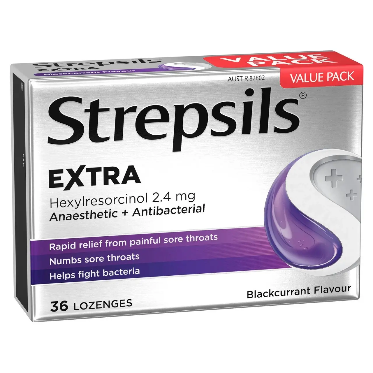 Strepsils Extra Blackcurrant Fast Numbing Sore Throat Pain Relief with Anaesthetic Lozenges 36 pack