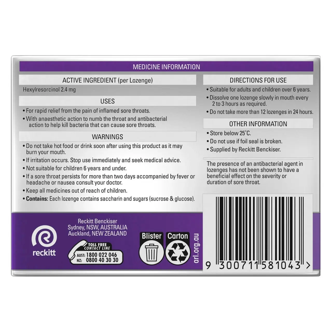 Strepsils Extra Blackcurrant Fast Numbing Sore Throat Pain Relief with Anaesthetic Lozenges 36 pack