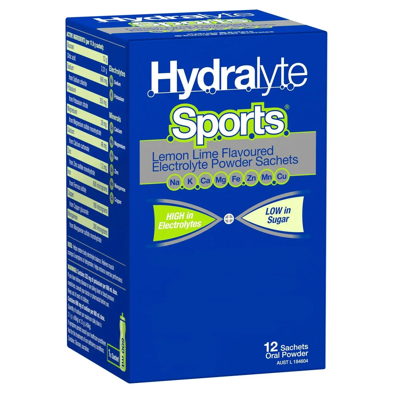 Hydralyte Sports Electrolyte Powder Lemon Lime Flavoured 12 Pack