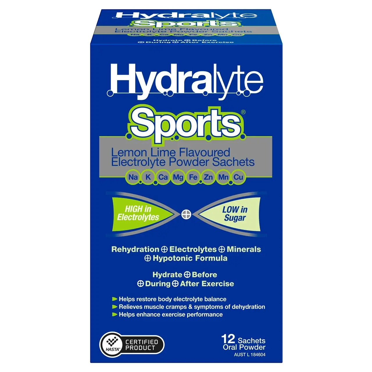 Hydralyte Sports Electrolyte Powder Lemon Lime Flavoured 12 Pack