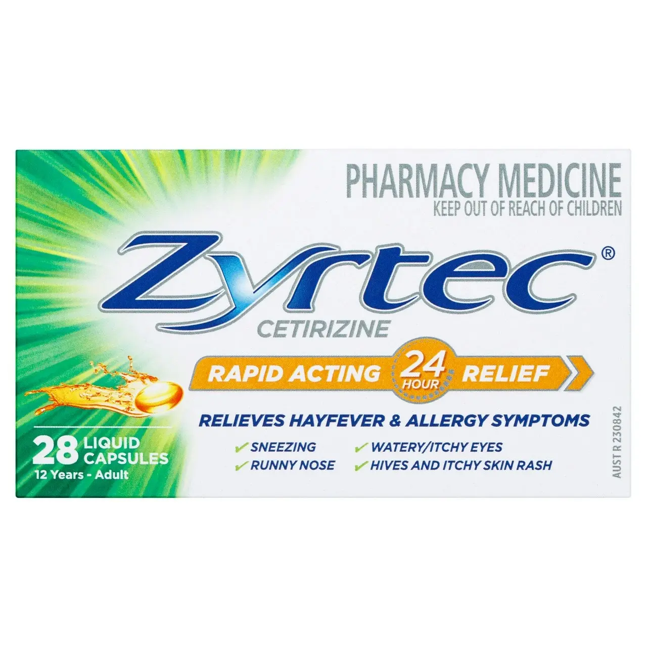 Zyrtec Rapid Acting Hayfever & Allergy Relief Antihistamine Liquid Capsules 28 Pack