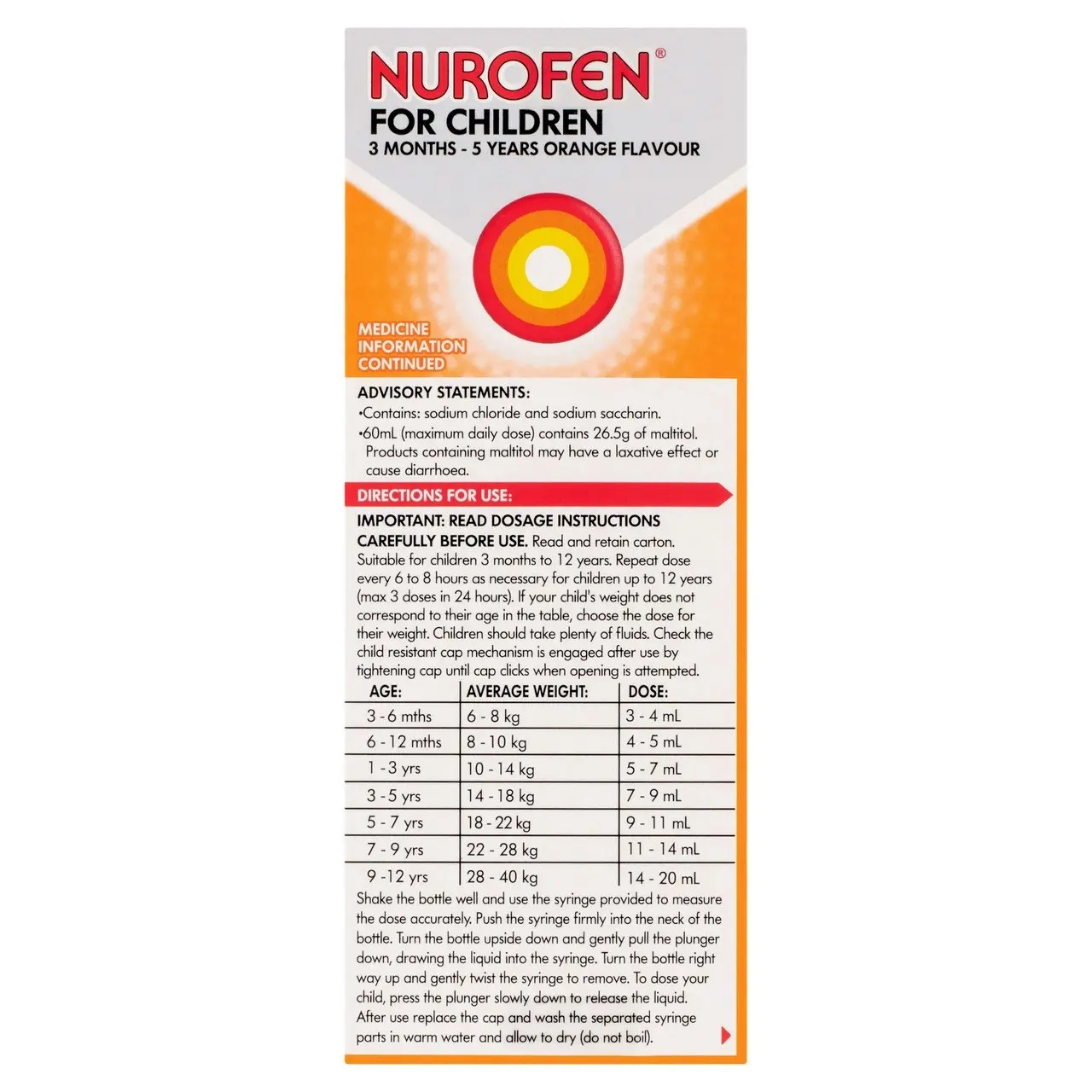 Nurofen For Children 3months - 5years Ibuprofen Liquid Orange 200ml