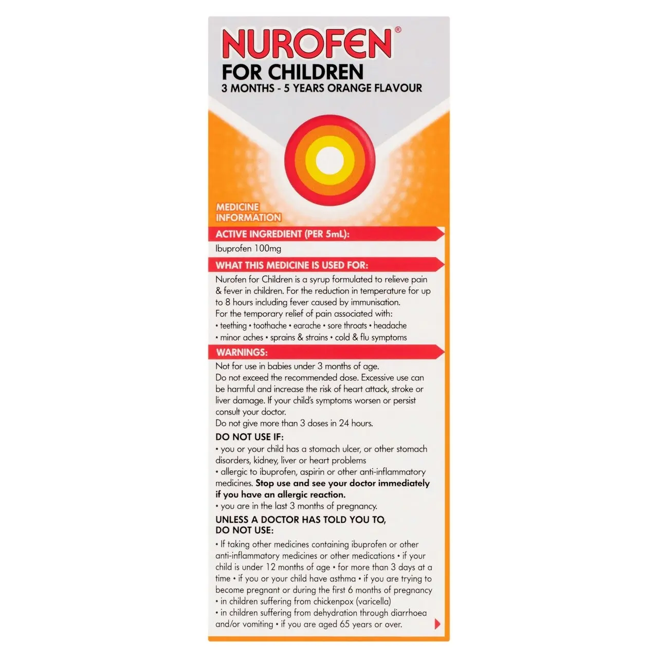 Nurofen For Children 3months - 5years Ibuprofen Liquid Orange 200ml