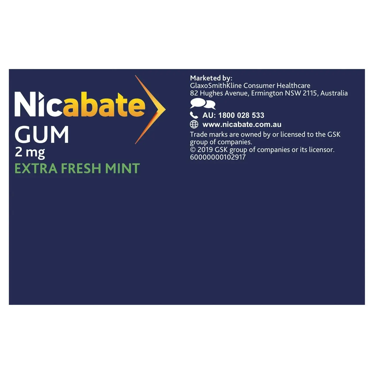 Nicabate Gum Nicotine 2mg Regular Strength Extra Fresh Mint 200 Pack