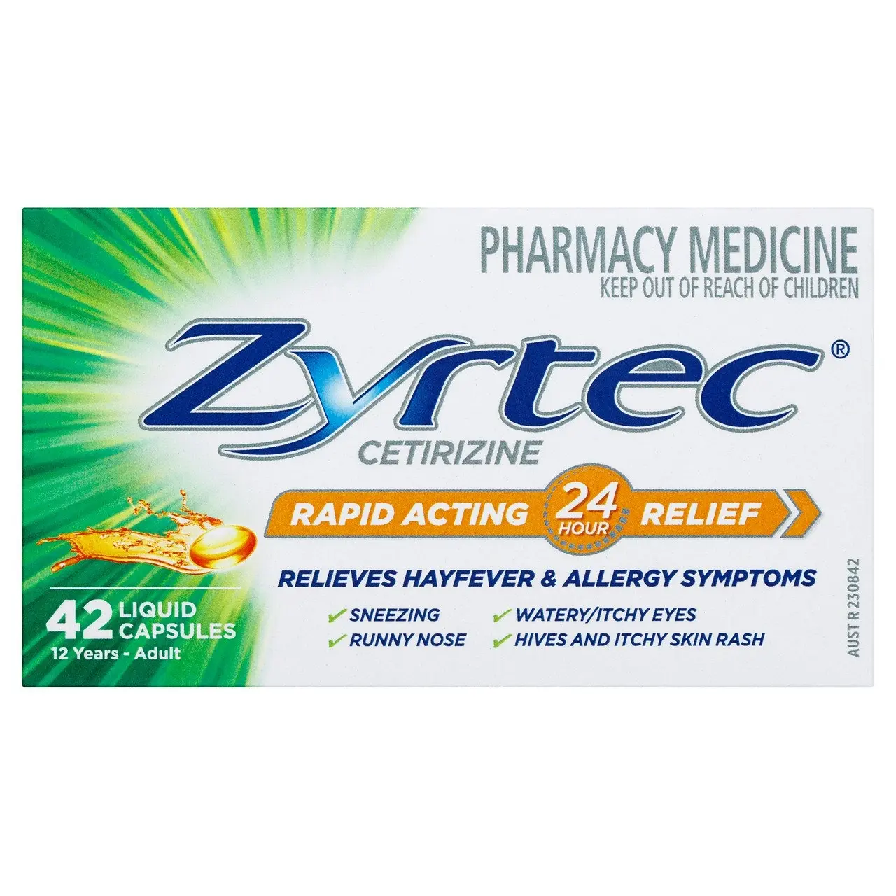 Zyrtec Rapid Acting Hayfever & Allergy Relief Antihistamine Liquid Capsules 42 Pack