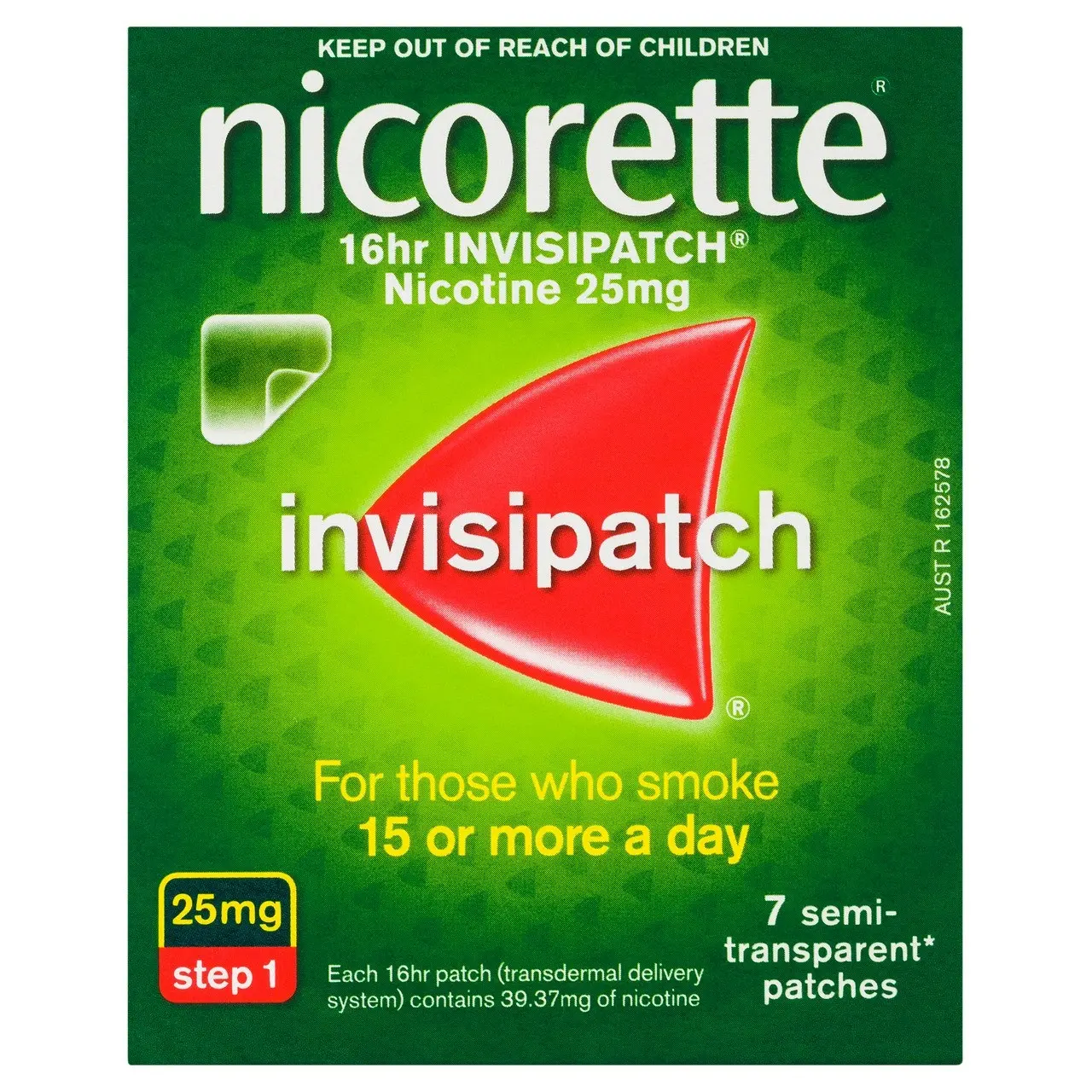 Nicorette Quit Smoking Nicotine 16 hour Invisipatch Step 1 25mg 7 Pack