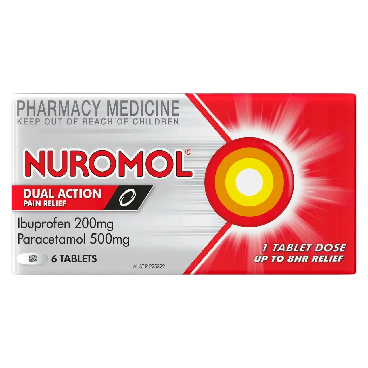 NUROMOL 200mg Strong Pain Relief Tablets Ibuprofen/500mg Paracetamol 6 pack