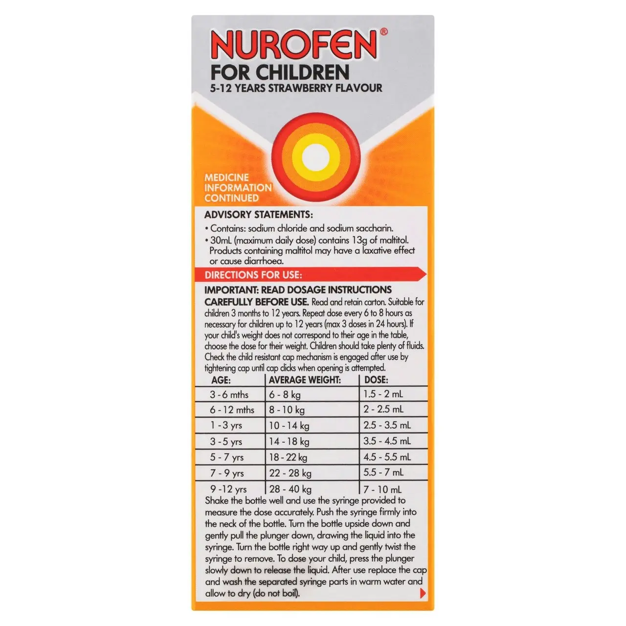 Nurofen For Children 5-12yrs  Ibuprofen Liquid Strawberry 100ml