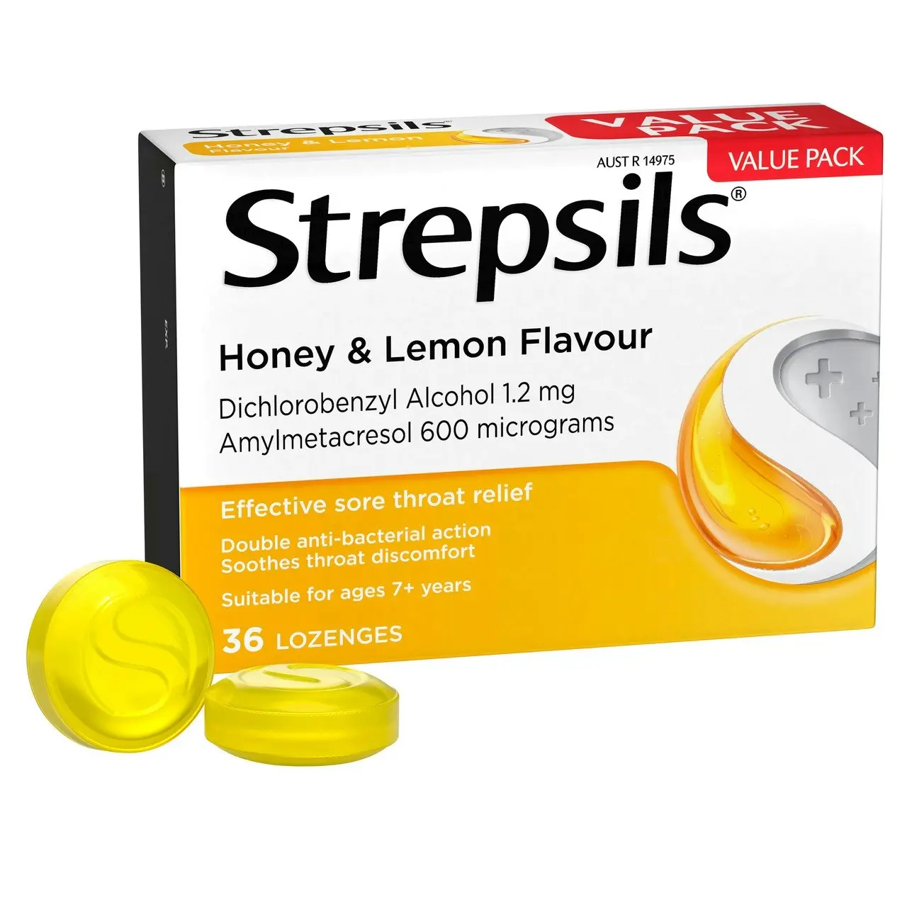 Strepsils Sore Throat Relief Honey & Lemon Lozenges 36 Pack