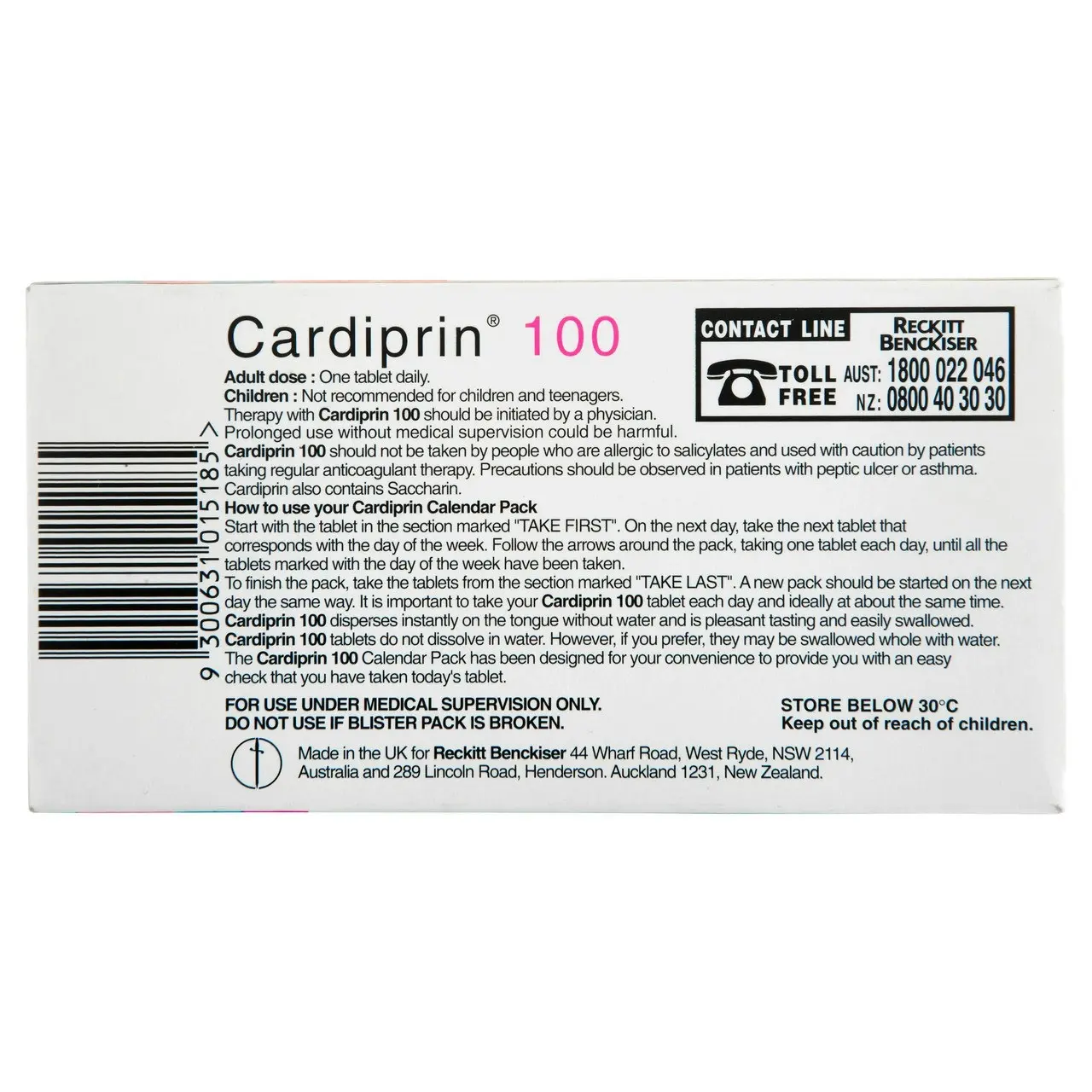 Cardiprin Blood Clotting Reduction Tablets 100mg Aspirin 90 pack