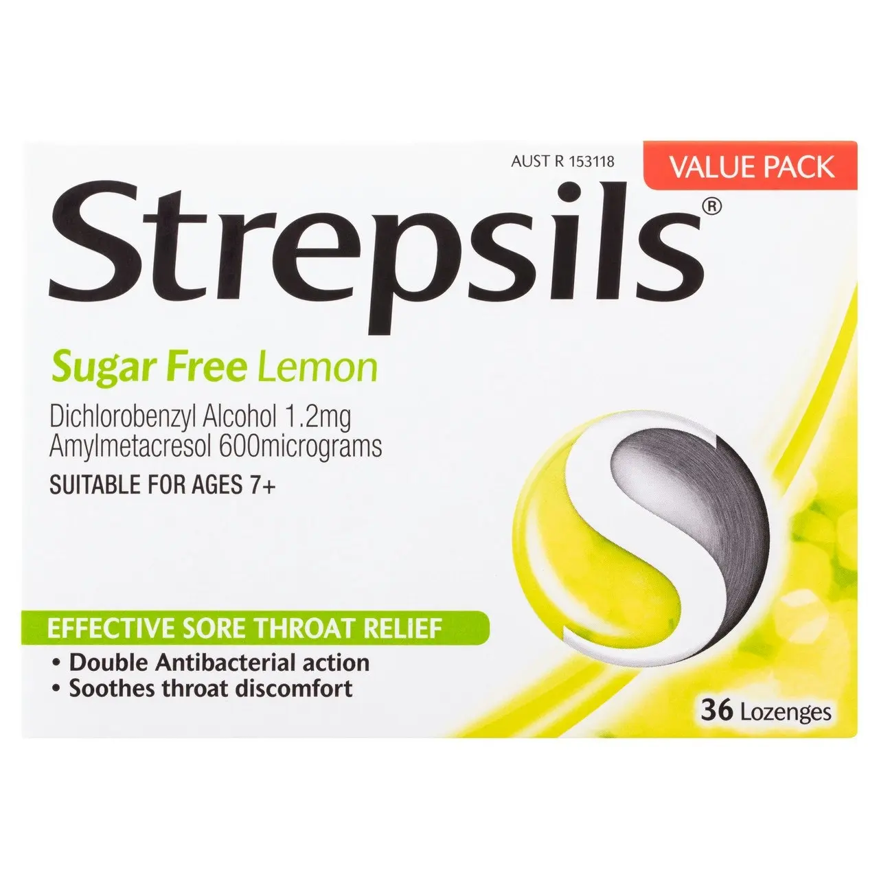 Strepsils Sore Throat Relief Sugar Free Lemon 36 Pack