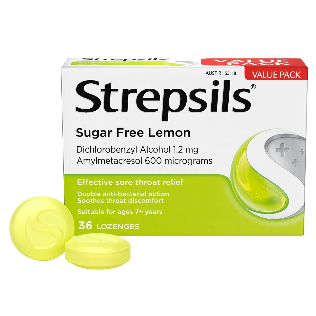 Strepsils Sore Throat Relief Sugar Free Lemon 36 Pack