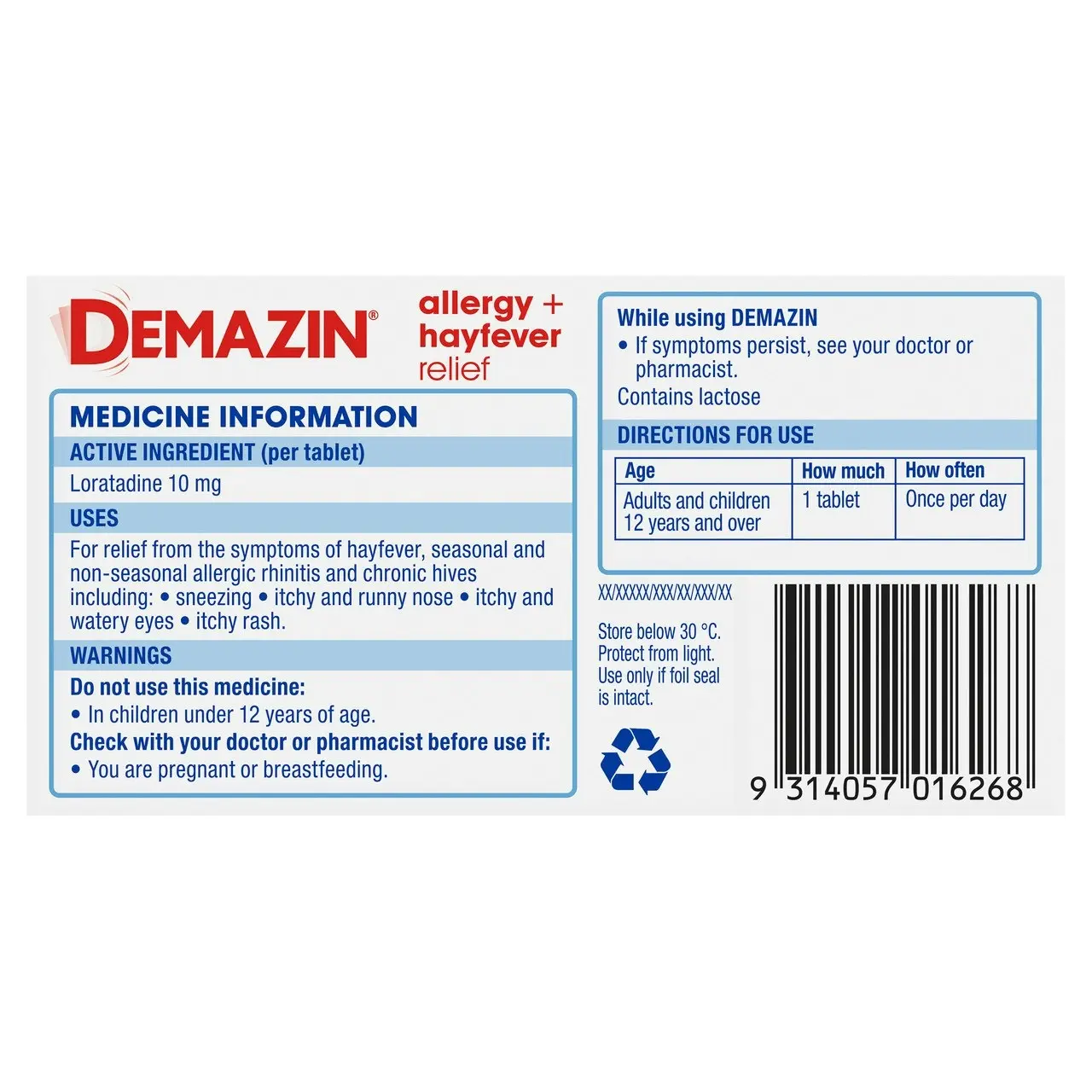 Demazin Allergy + Hayfever Relief Non-Drowsy 60 Tablets