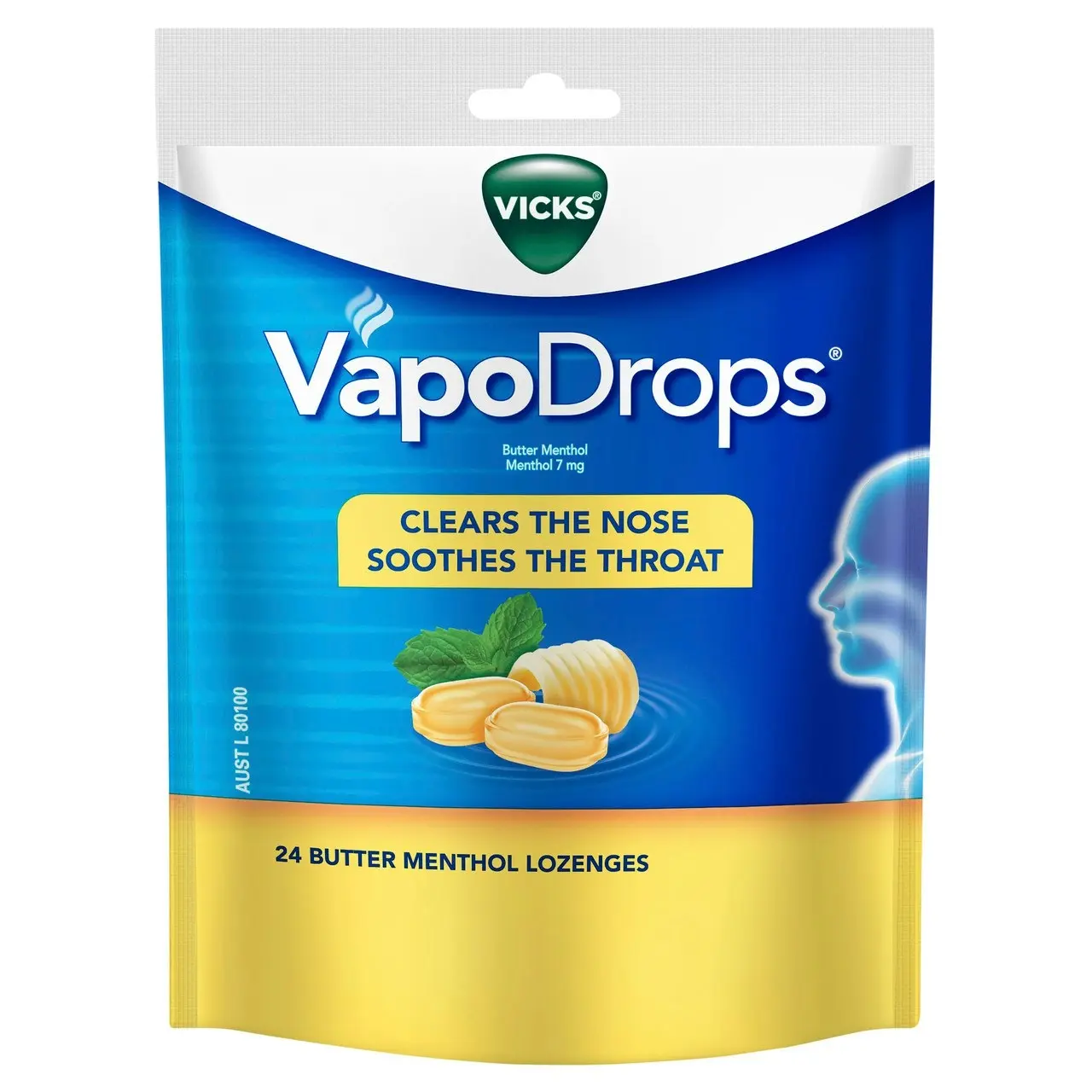 Vicks VapoDrops Butter Menthol Cough Cold 24 Lozenges