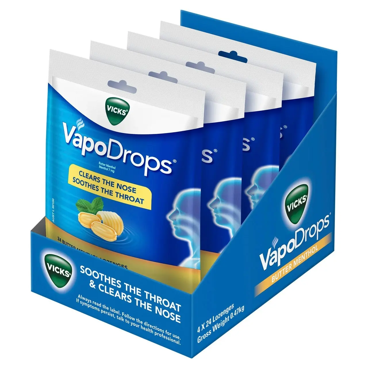 Vicks VapoDrops Butter Menthol Cough Cold 24 Lozenges