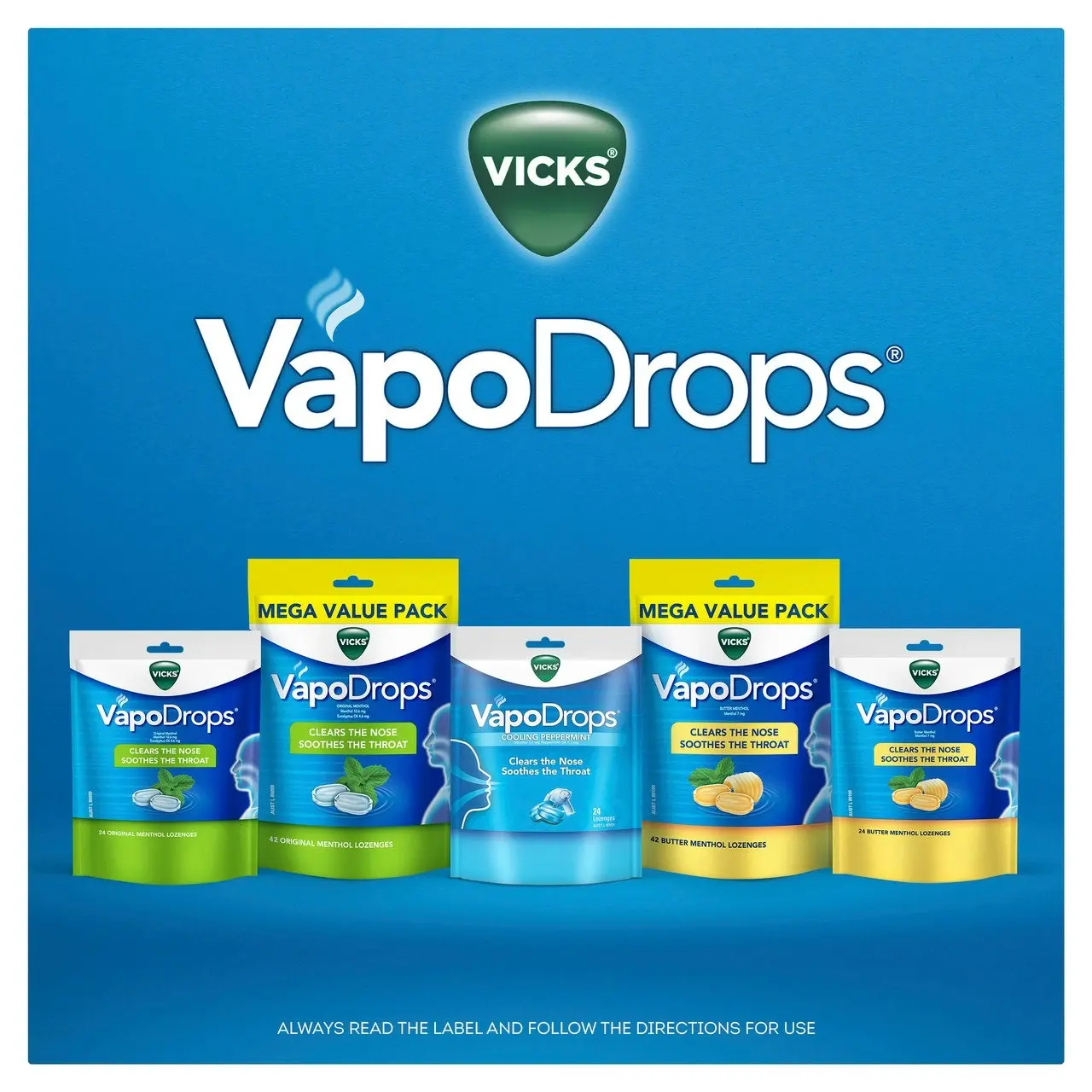 Vicks VapoDrops Butter Menthol Cough Cold 24 Lozenges