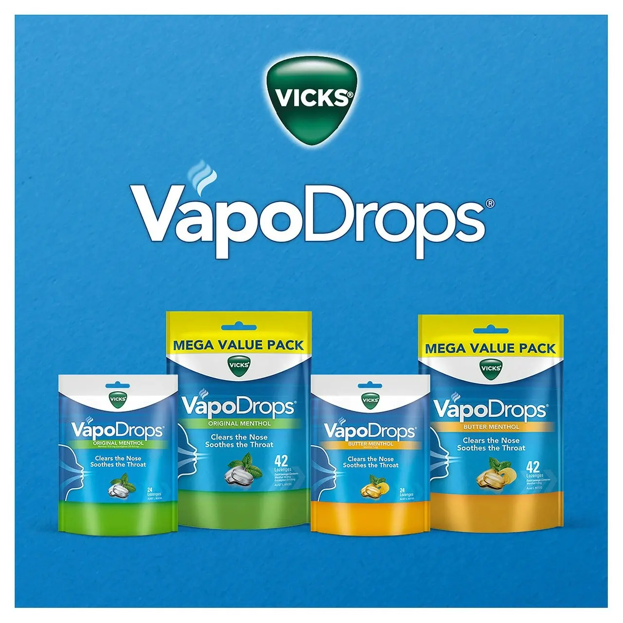 Vicks VapoDrops Butter Menthol Cough Cold 24 Lozenges