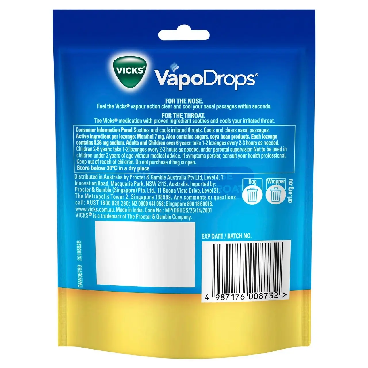 Vicks VapoDrops Butter Menthol Cough Cold 24 Lozenges