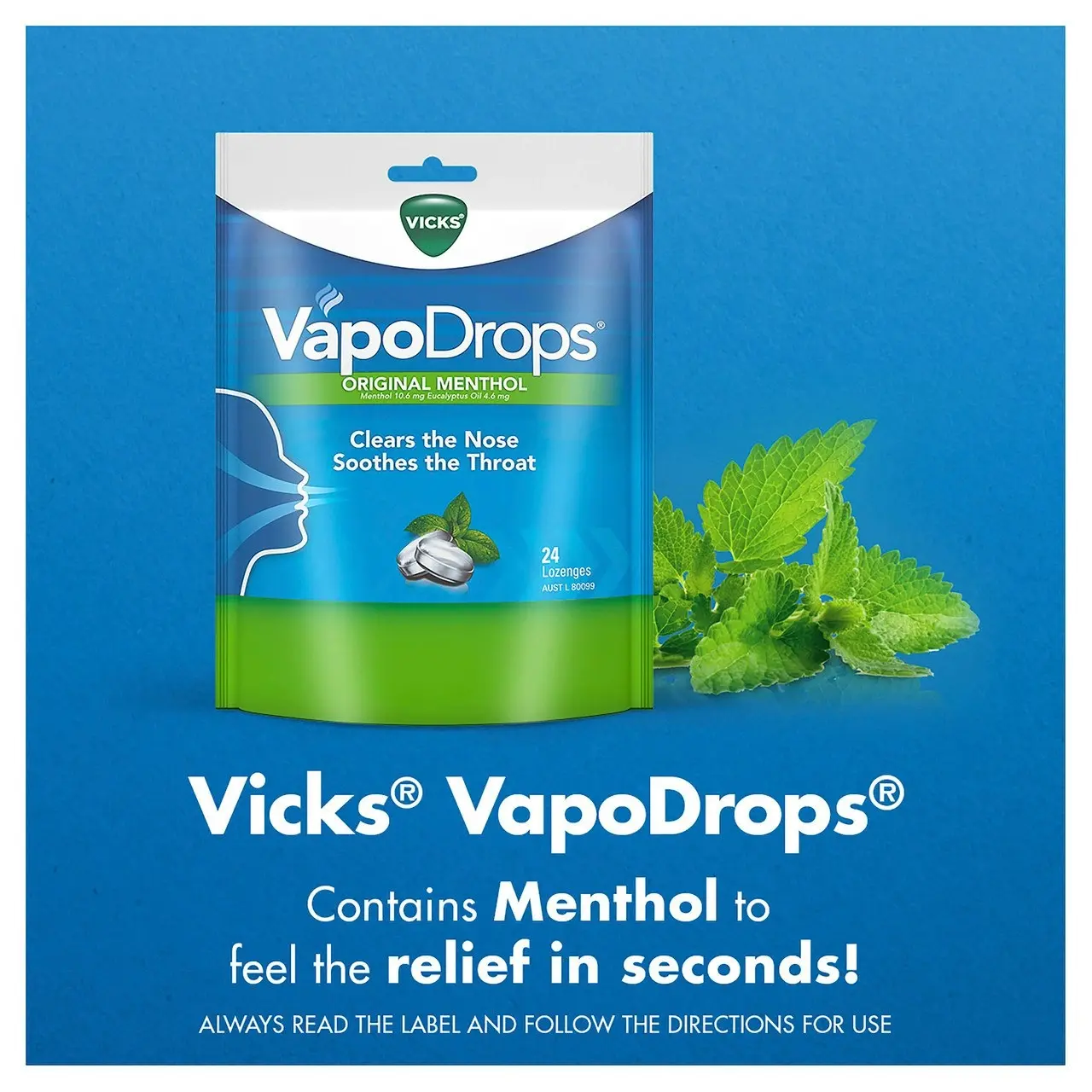 Vicks VapoDrops Butter Menthol Cough Cold 24 Lozenges