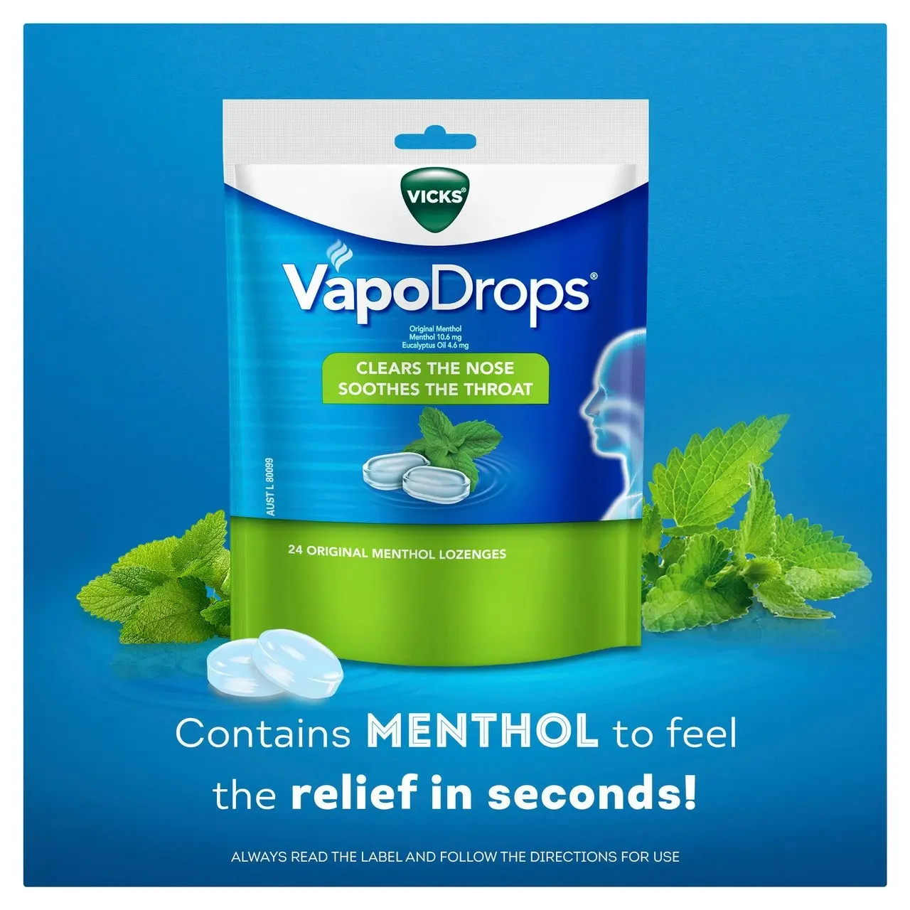 Vicks VapoDrops Original Menthol 24 Lozenges - Cough & Cold