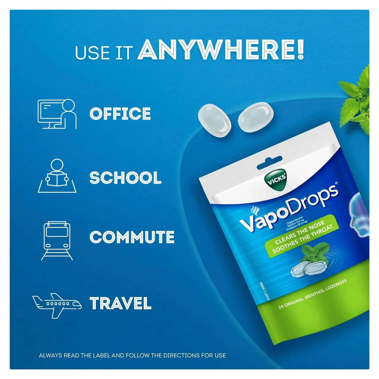 Vicks VapoDrops Original Menthol 24 Lozenges - Cough & Cold