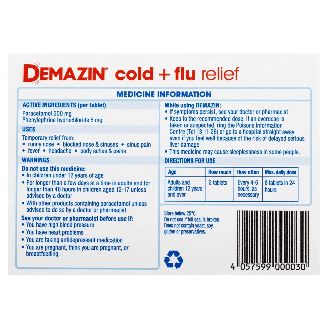 Demazin Cold & Flu Relief 24 Tablets