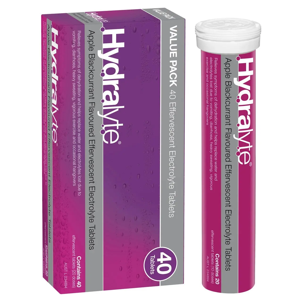 Hydralyte Effervescent Electrolyte Tablets Apple Blackcurrant Flavoured 40 Tablets