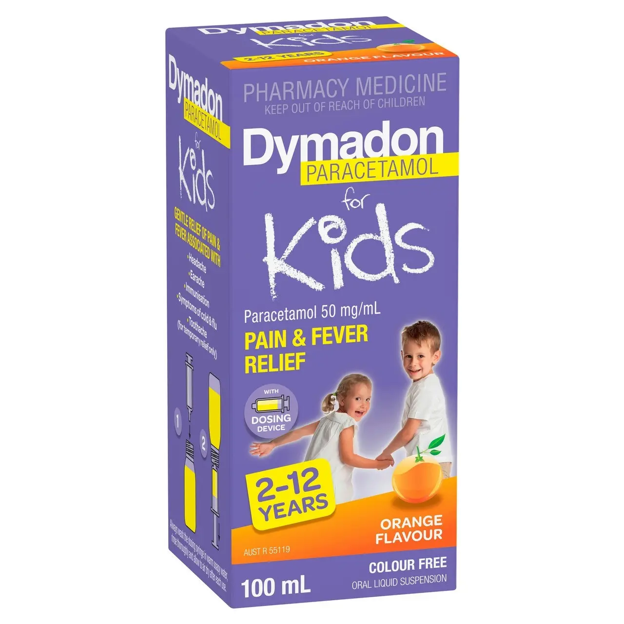 Dymadon Paracetamol for Kids 2-12yrs ORANGE 100mL