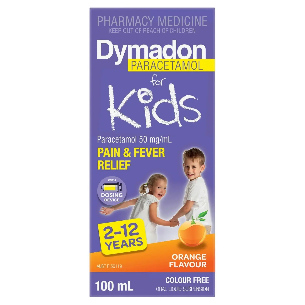 Dymadon Paracetamol for Kids 2-12yrs ORANGE 100mL