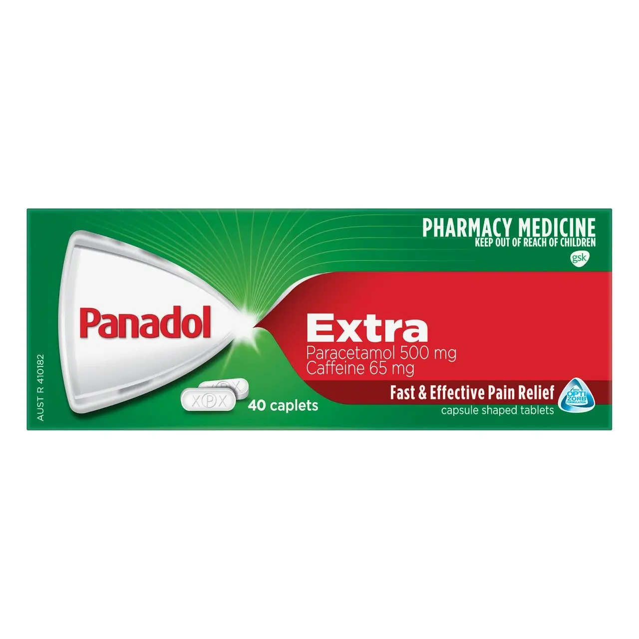 Panadol Extra for Pain Relief, Paracetamol & Caffeine -  500mg 40 Caplets