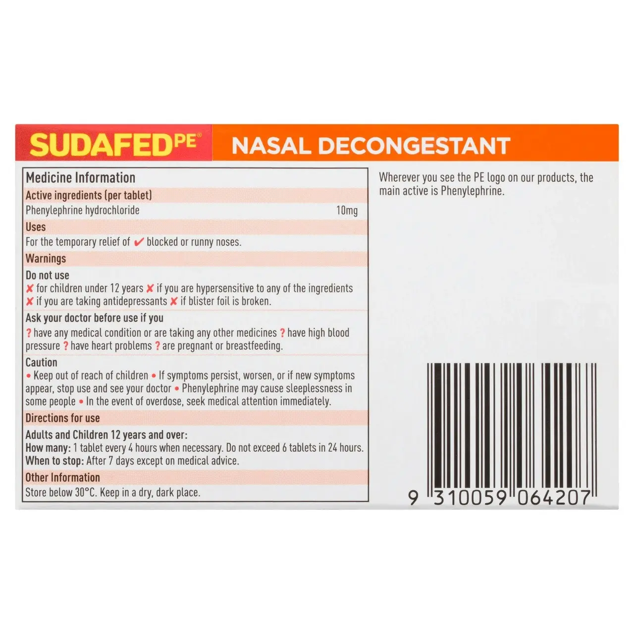 SUDAFED PE Nasal Decongestant Tablets 24 Pack