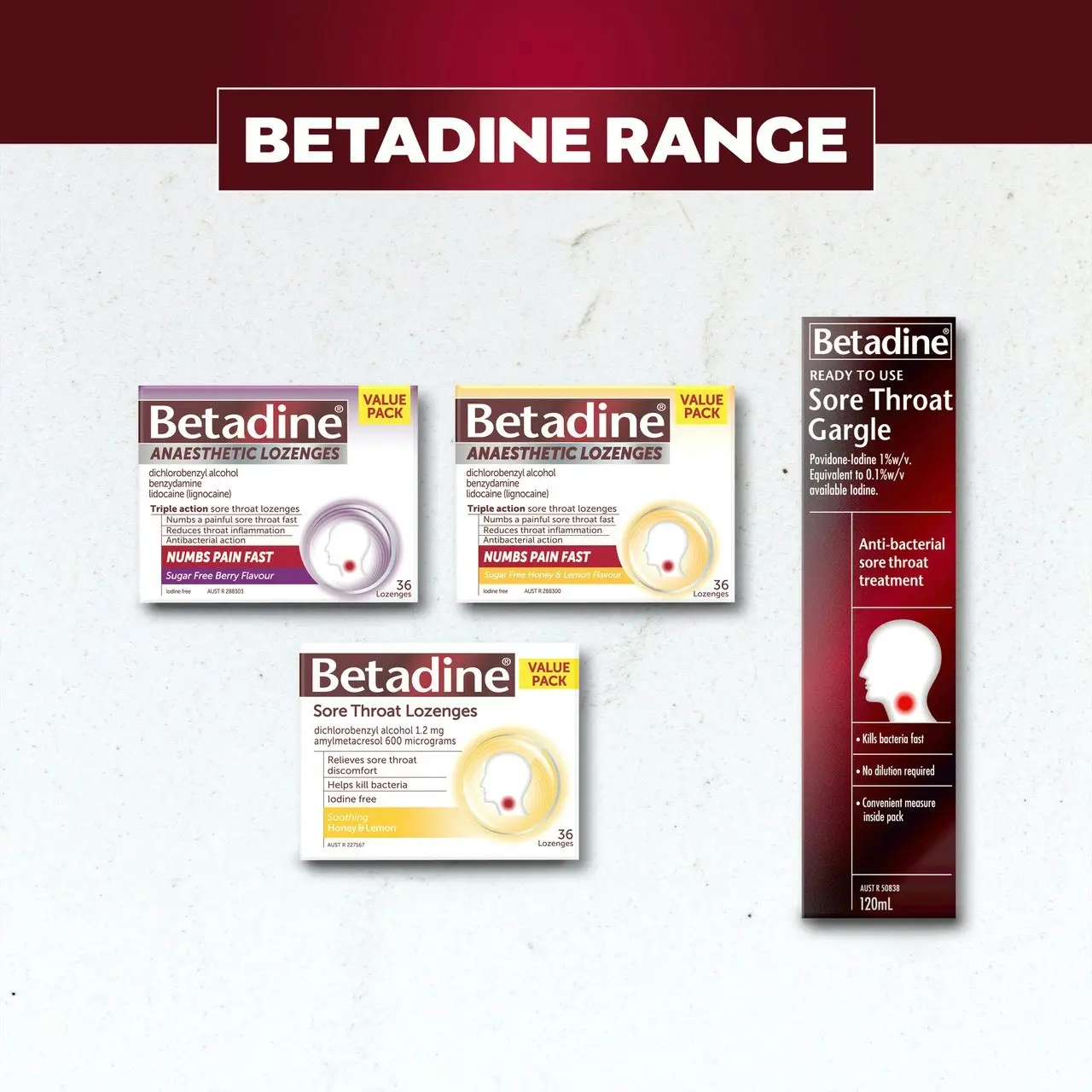 Betadine Sore Throat Lozenges Honey & Lemon 36 Pack