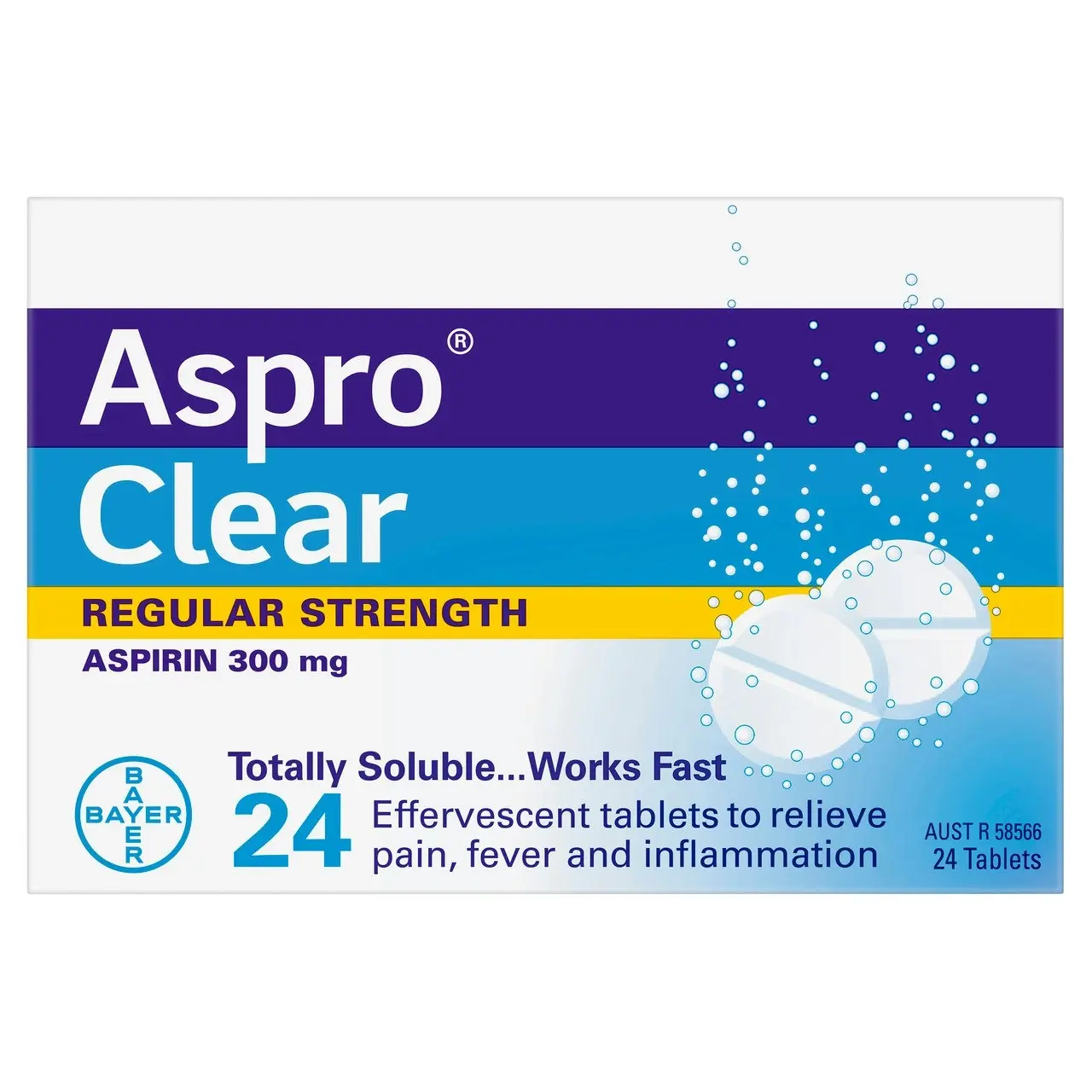 Aspro Clear Pain Relief Aspirin 24 Soluble Effervescent Tablets