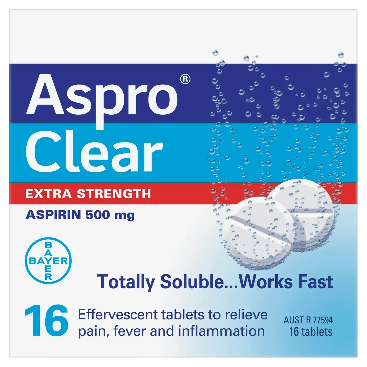 Aspro Clear Extra Strength Pain Relief Aspirin 16 Soluble Effervescent Tablets