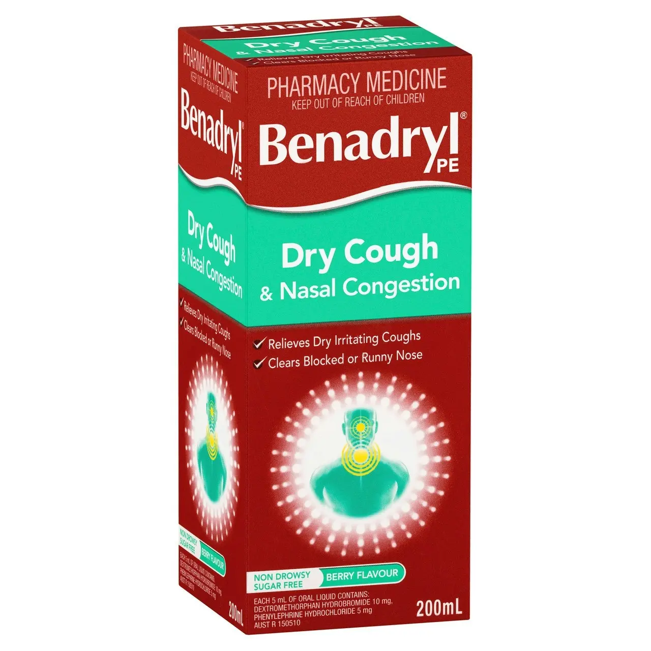 Benadryl PE Dry Cough & Nasal Congestion Liquid Berry Flavour 200mL