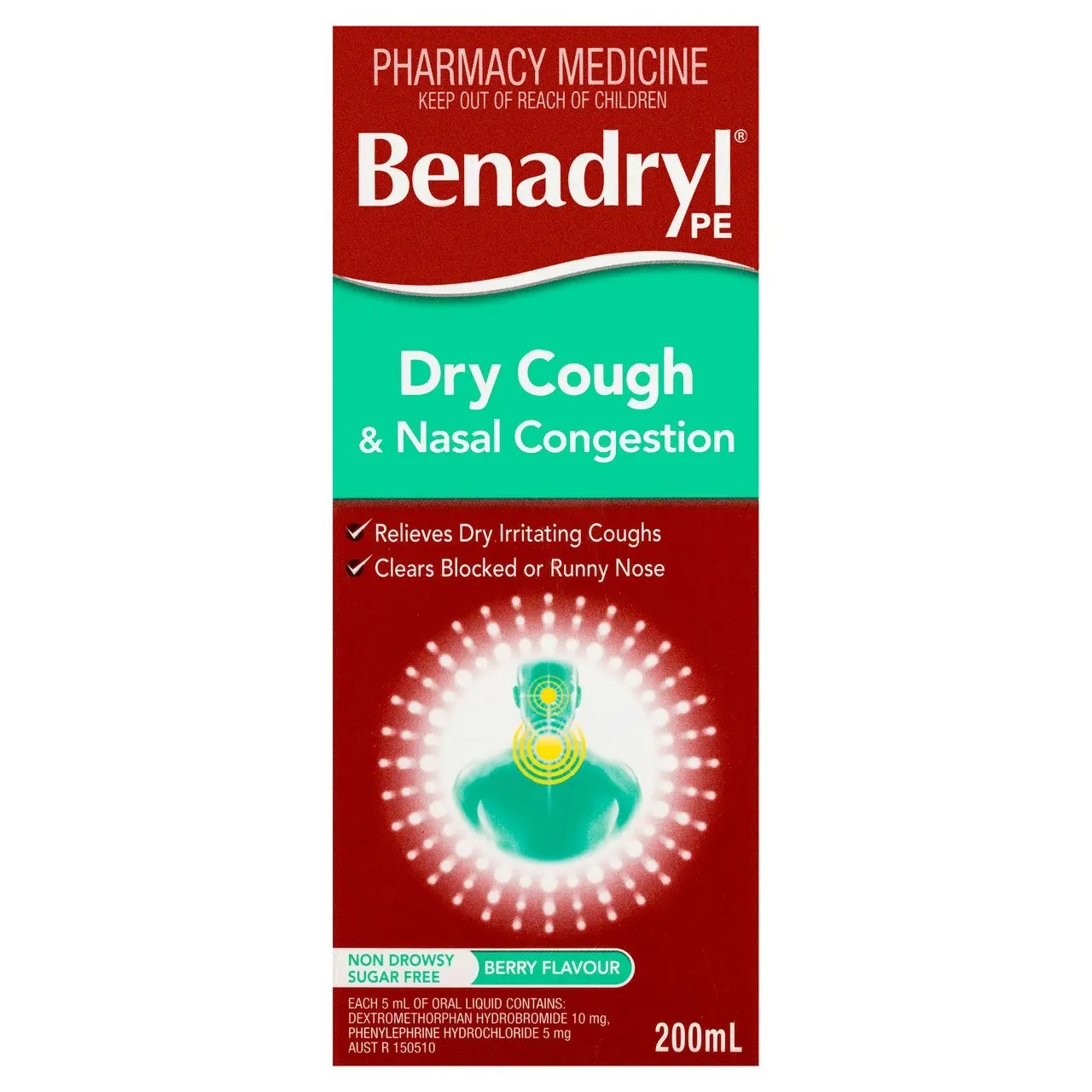 Benadryl PE Dry Cough & Nasal Congestion Liquid Berry Flavour 200mL