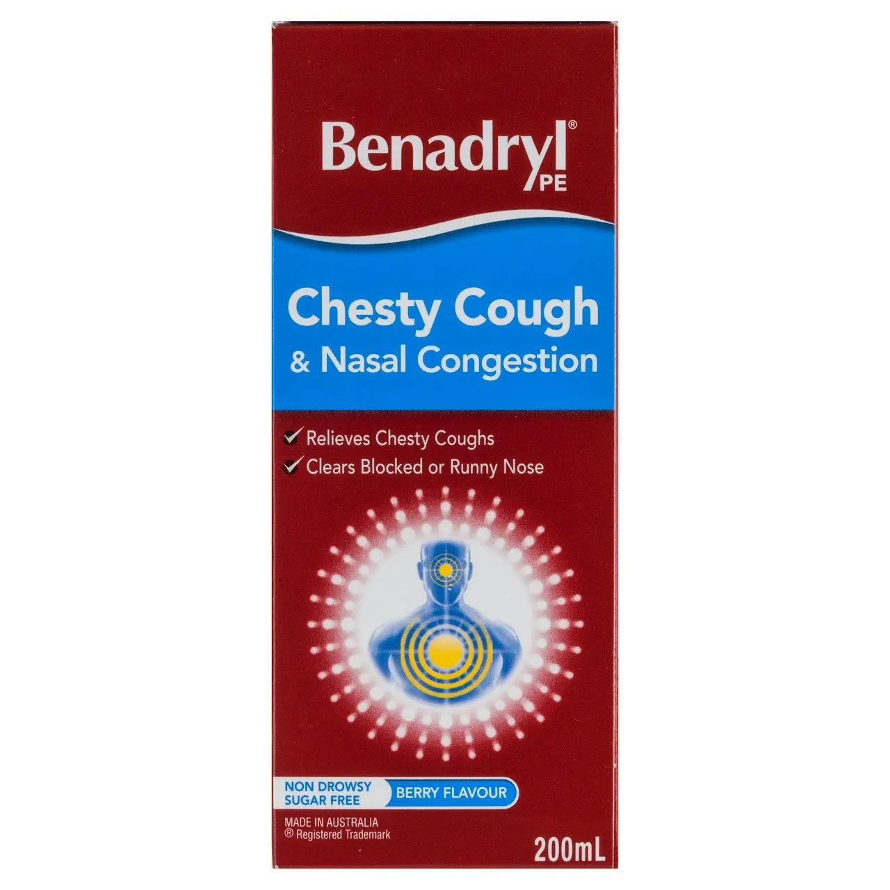 Benadryl PE Chesty Cough & Nasal Congestion Liquid Berry Flavour 200mL