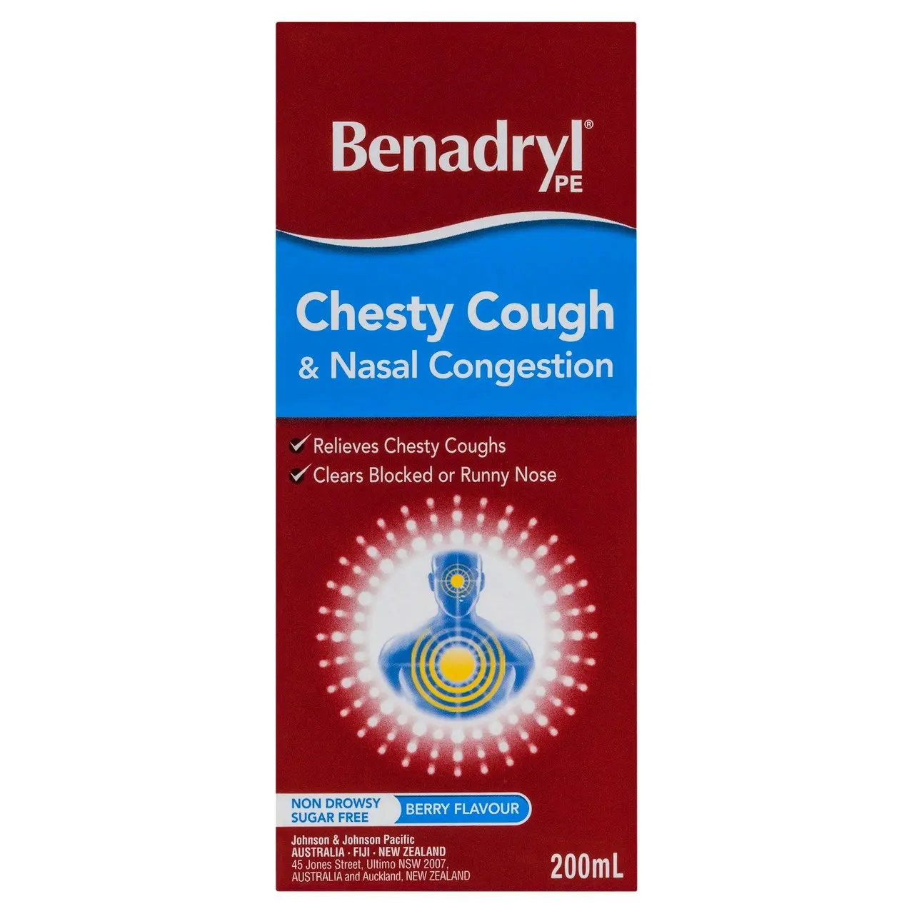 Benadryl PE Chesty Cough & Nasal Congestion Liquid Berry Flavour 200mL