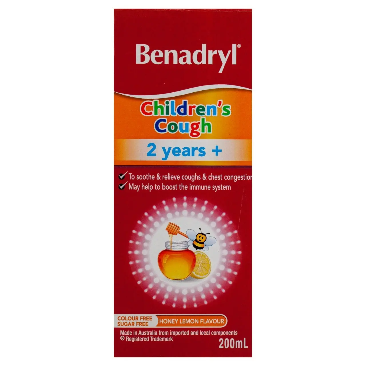 Benadryl Children's Cough Liquid Honey Lemon Flavour 200mL