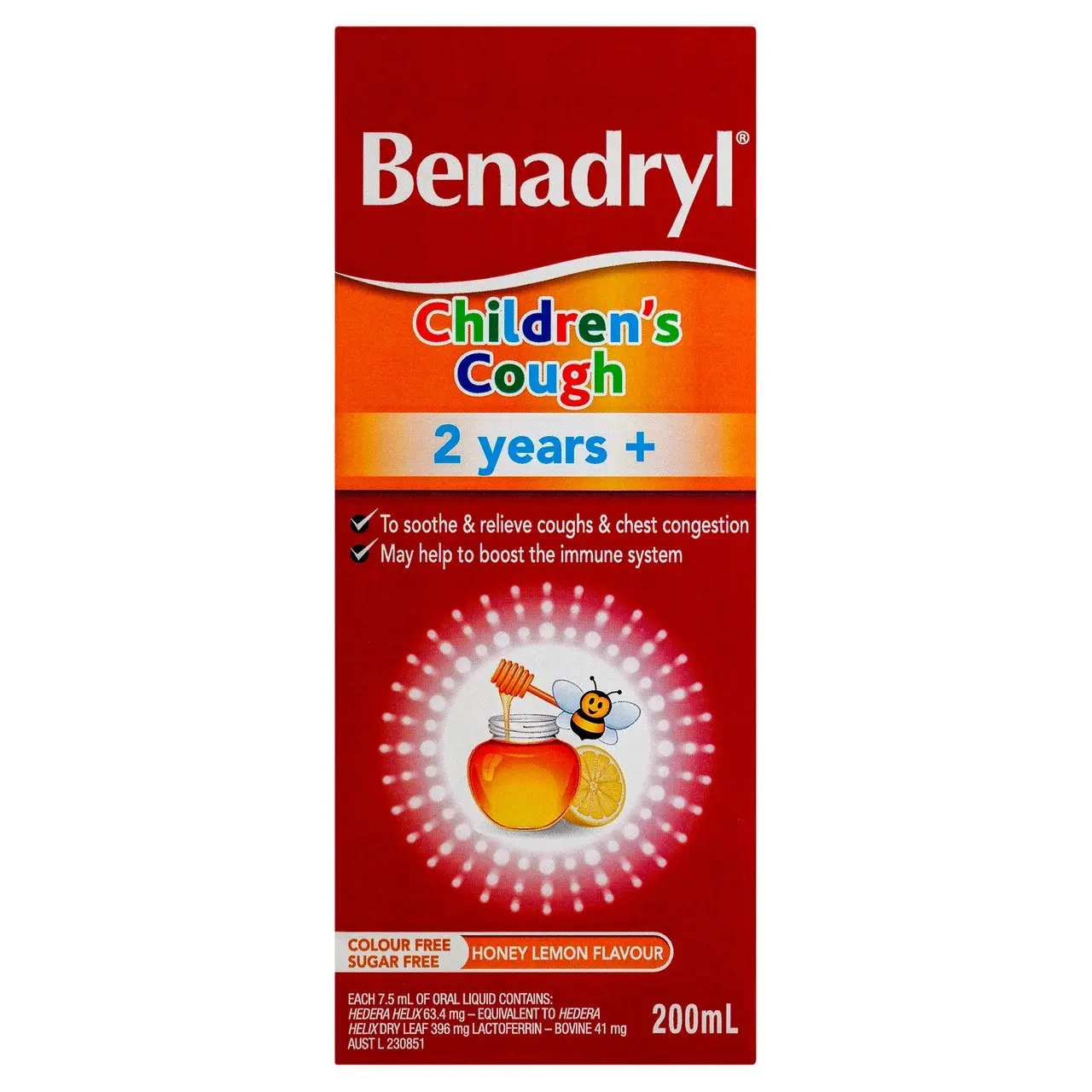 Benadryl Children's Cough Liquid Honey Lemon Flavour 200mL