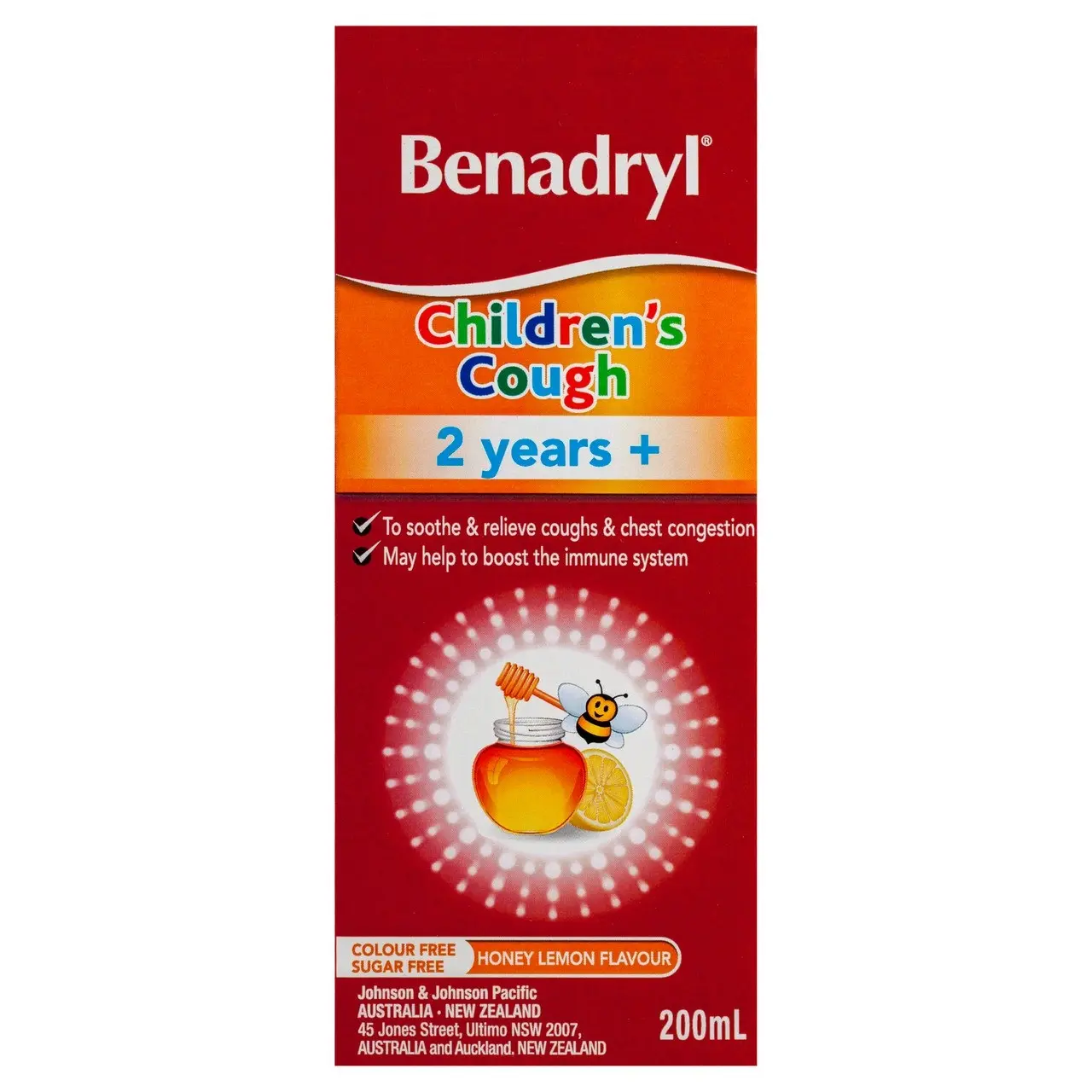 Benadryl Children's Cough Liquid Honey Lemon Flavour 200mL