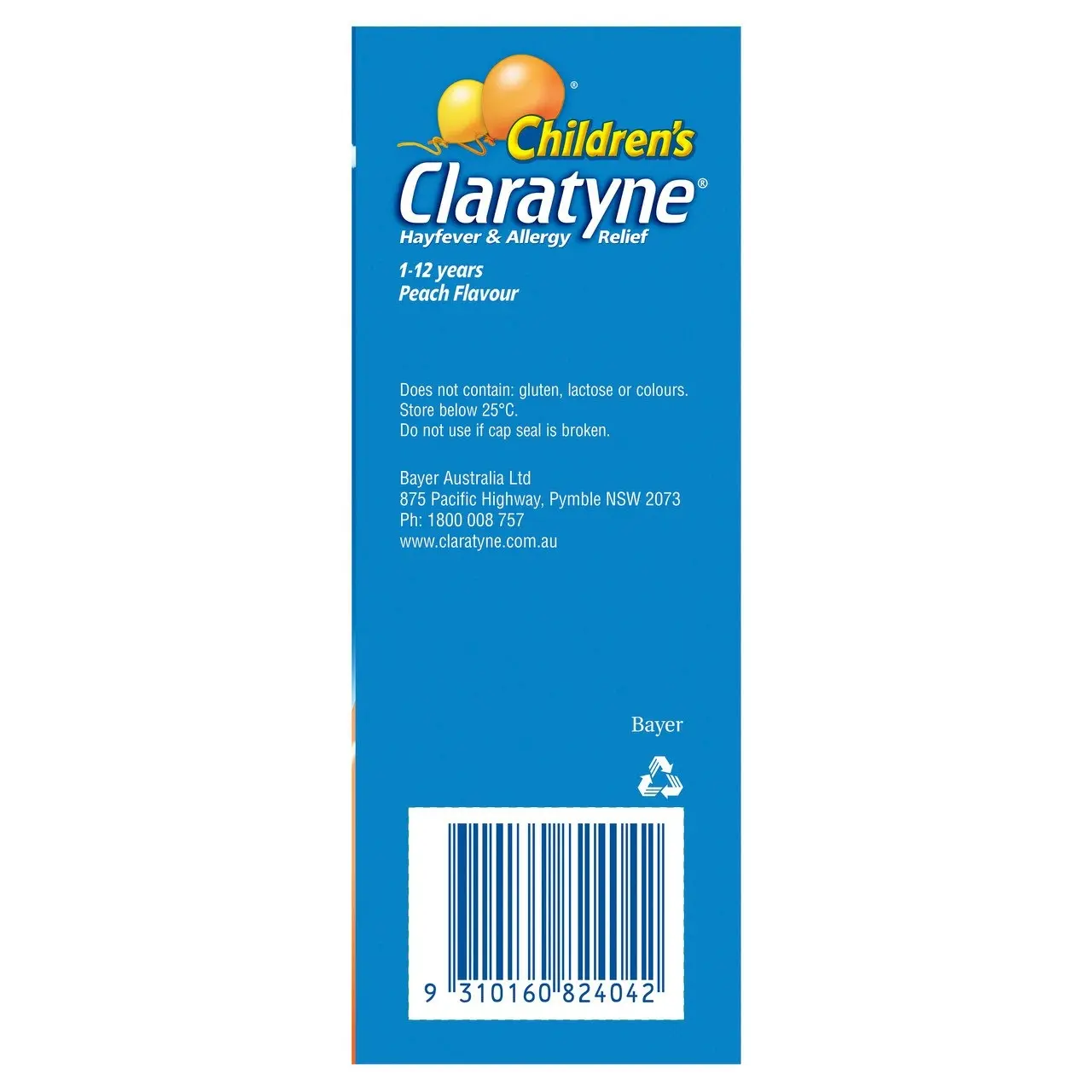 Children's CLARATYNE Allergy & Hayfever Relief Syrup Peach Flavour 150mL